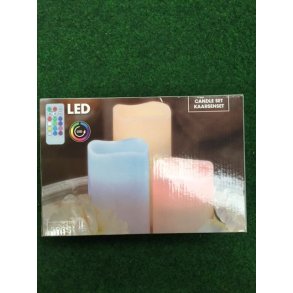 Bloklys st med 3 lys og fjernbetjening - farve