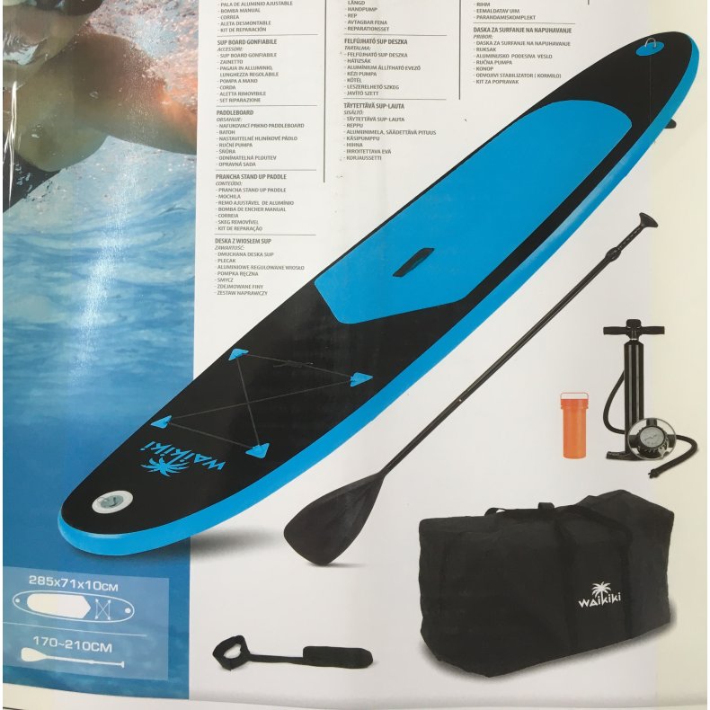 Waikiki iSUP Paddleboard bl, 285x71x10 cm. Maks belastning 100 kg.